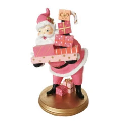December Diamonds 14" Pink Retro Santa With Presents Christmas Figure 29-29629