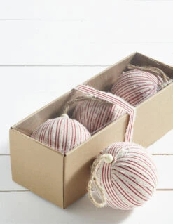 Raz Box Of 3 4" Red Ticking Stripe Christmas Ornaments 4220852