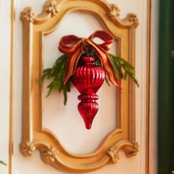 Raz 10" Large Red Ribbed Finial Glass Christmas Ornament 4300722