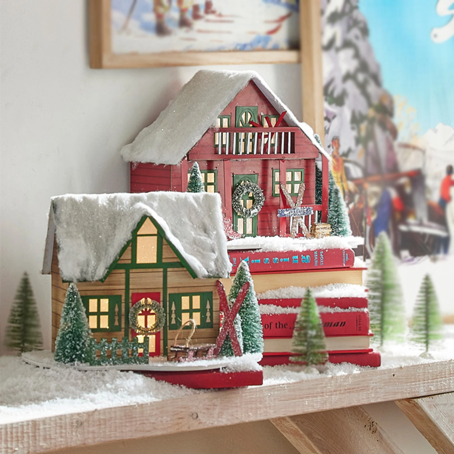 Raz 10.25" Lighted Paper Ski Lodge Christmas Decor 4319181 1 Raz 10.25" Lighted Paper Ski Lodge Christmas Decor 4319181