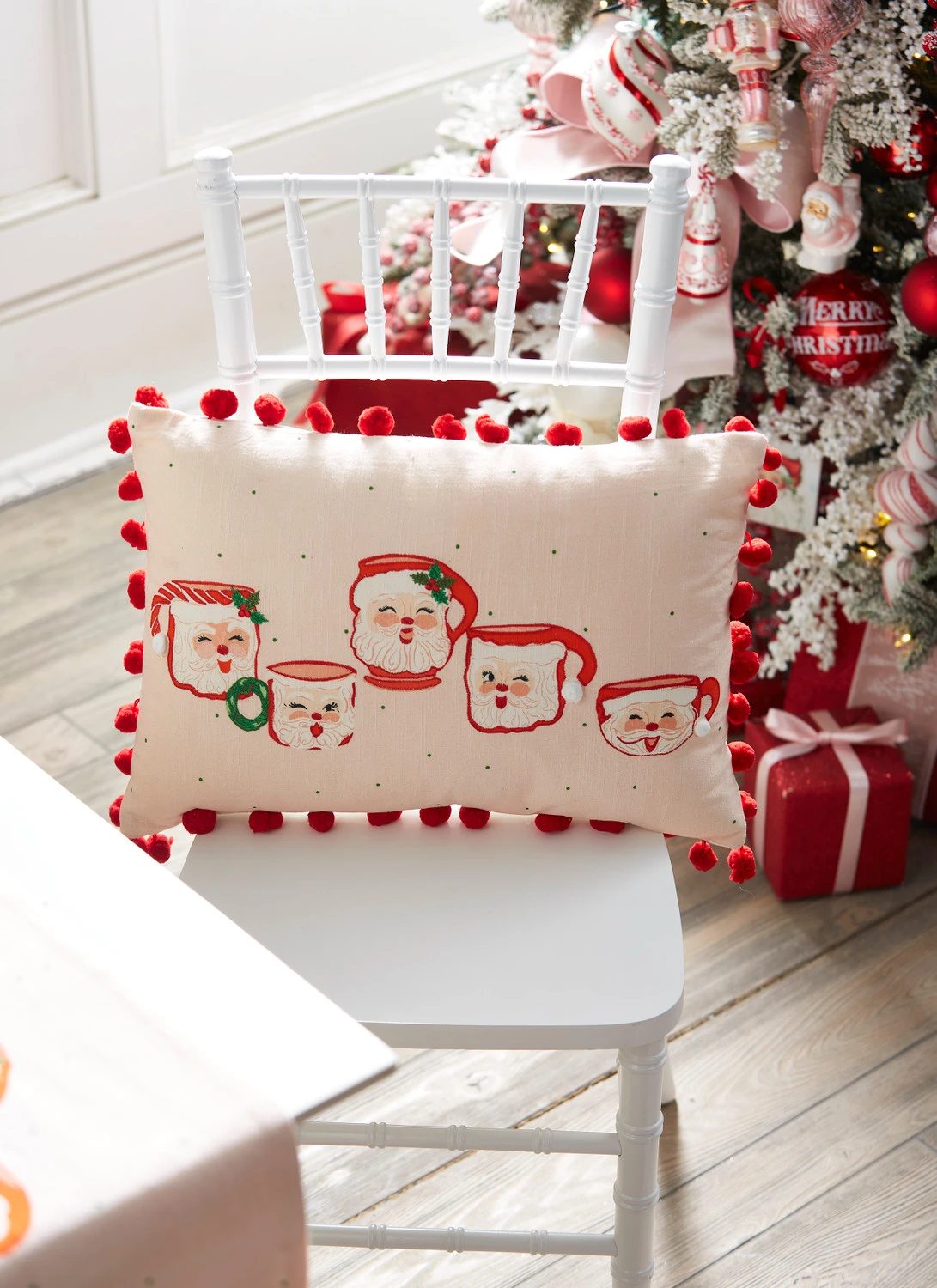 Raz 20" Pink Santa Mug Lumbar Christmas Pillow 4319326 1 Raz 20" Pink Santa Mug Lumbar Christmas Pillow 4319326