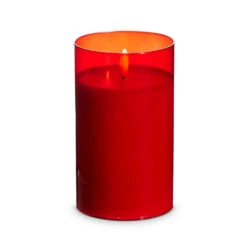 Uyuni Moving Flame Red Glass Ivory Pillar Battery Candle -Christmas Decorations Shop 4324046 39970.1692019137