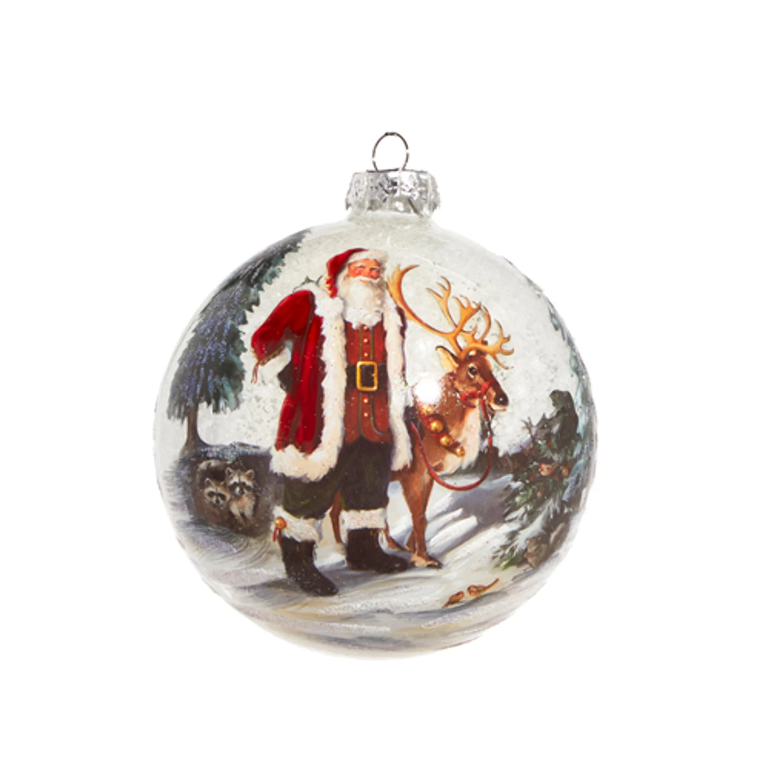 Raz 5" Santa And Reindeer Portrait Glass Ball Christmas Ornament 4324618 2 Raz 5" Santa And Reindeer Portrait Glass Ball Christmas Ornament 4324618 - Image 2