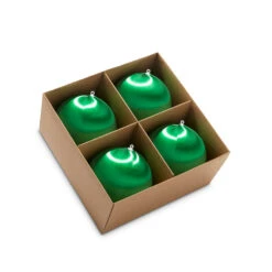 Raz 4" Box Of 4 Green Satin Ball Vintage Inspired Christmas Ornaments 4332733