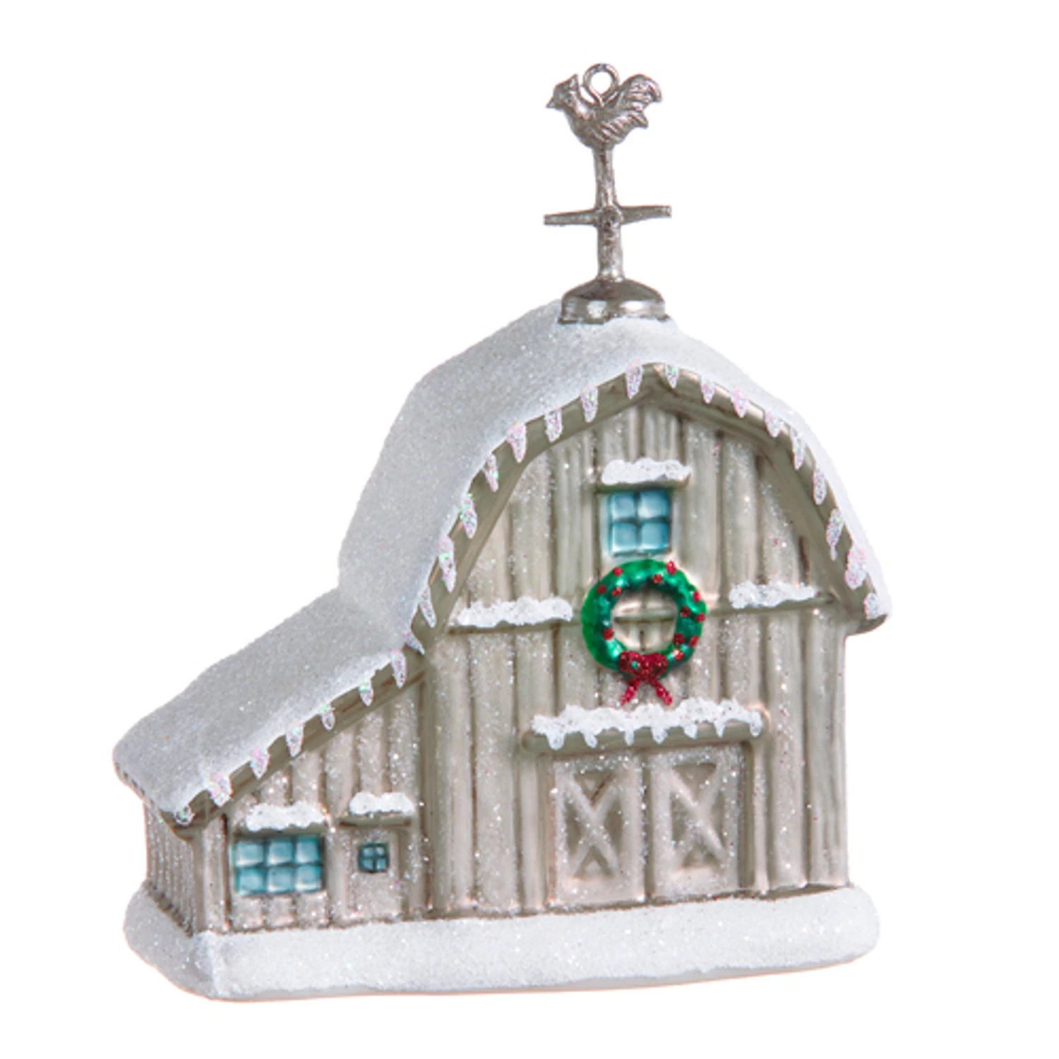 Raz 5" Snowy Barn Glass Christmas Ornament 4352884 1 Raz 5" Snowy Barn Glass Christmas Ornament 4352884