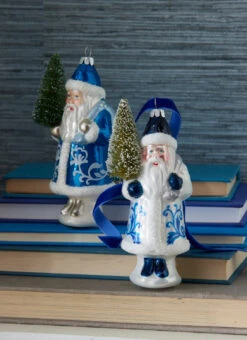 Raz 5.5" Delft Santa With Tree Glass Christmas Ornament 4352893