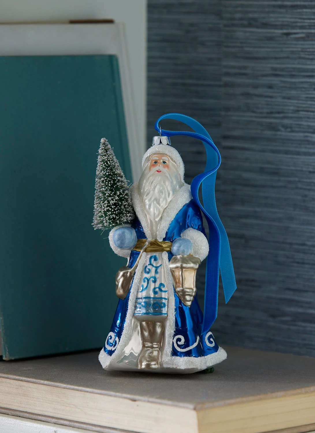 Raz 7" Delft Santa With Tree Ornament 4352894 1 Raz 7" Delft Santa With Tree Ornament 4352894