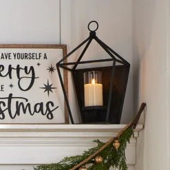 Raz 17" Antique Black Metal Lantern Candle Holder 4354204