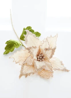 Raz 27" Ivory Velvet Poinsettia Stem Christmas Tree Pick F4306735