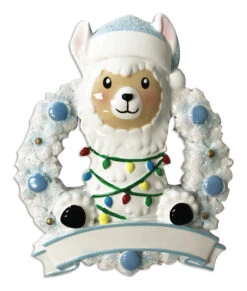 Baby Llama In Blue Wreath Personalized Christmas Ornament OR1903-B