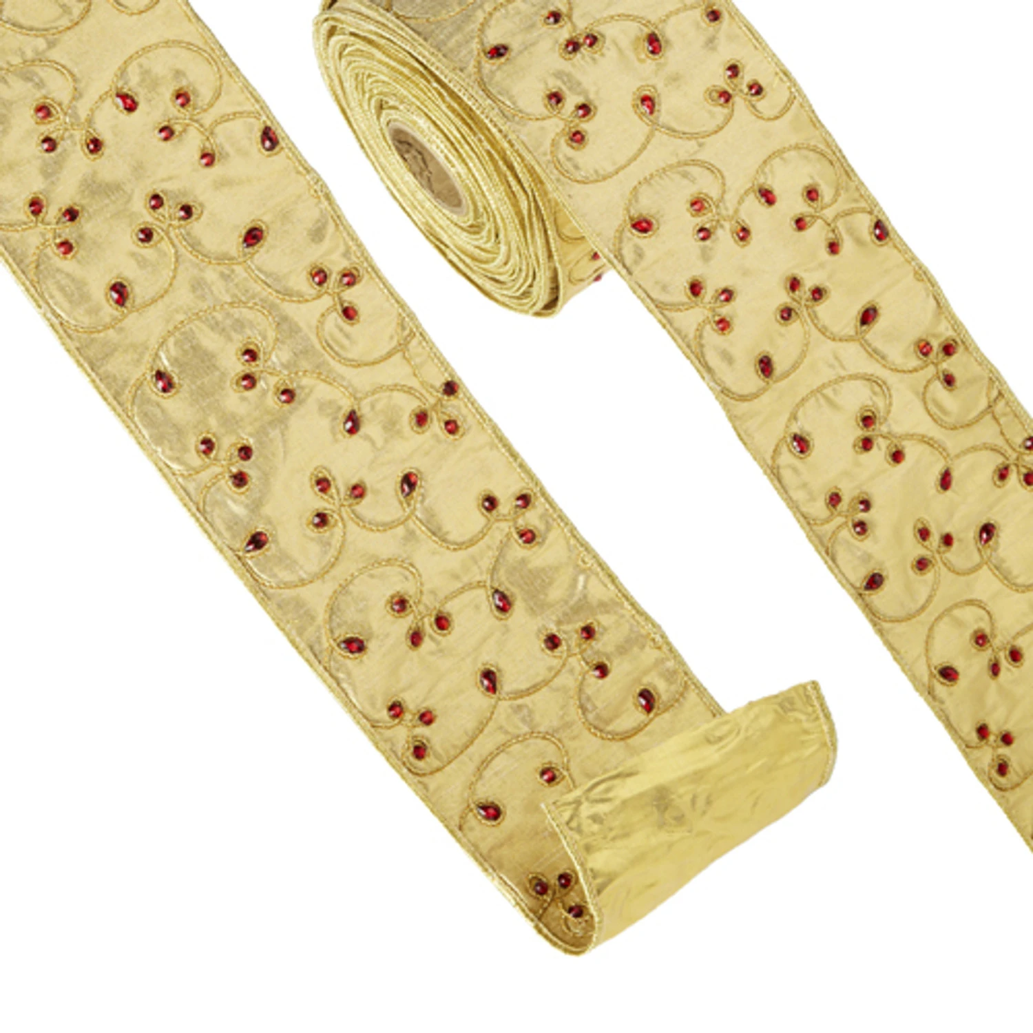 Raz 4" Gold Jeweled Wired Christmas Ribbon R4371756 2 Raz 4" Gold Jeweled Wired Christmas Ribbon R4371756 - Image 2
