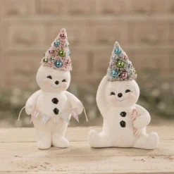 Bethany Lowe Set Of 2 Pastel Snowmen Christmas Figures