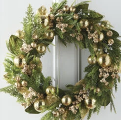 Raz 28" Evergreen And Gold Christmas Wreath W4202352