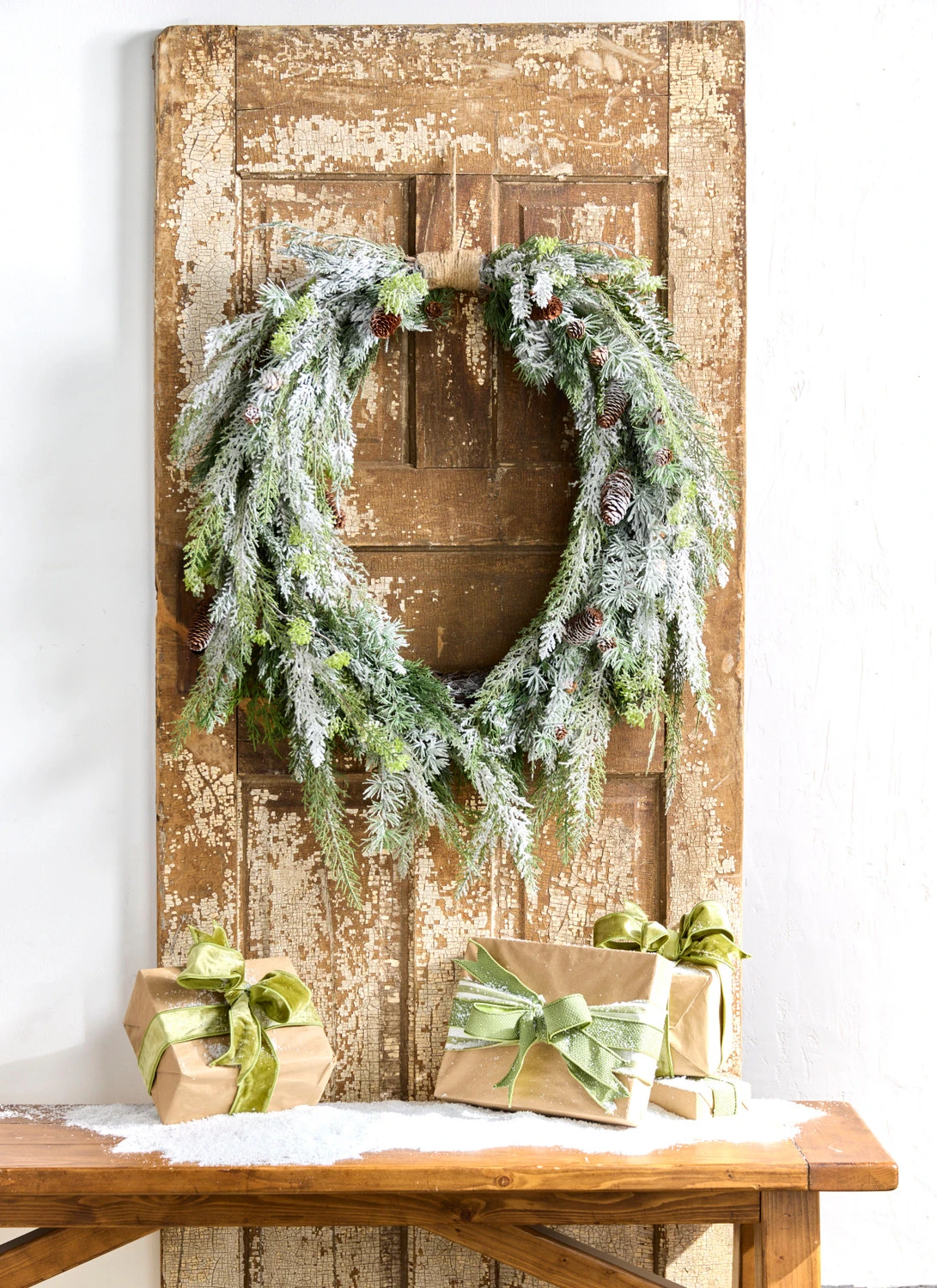 Raz 36" Flocked Oval Cedar And Pinecone Christmas Wreath W4309881 1 Raz 36" Flocked Oval Cedar And Pinecone Christmas Wreath W4309881