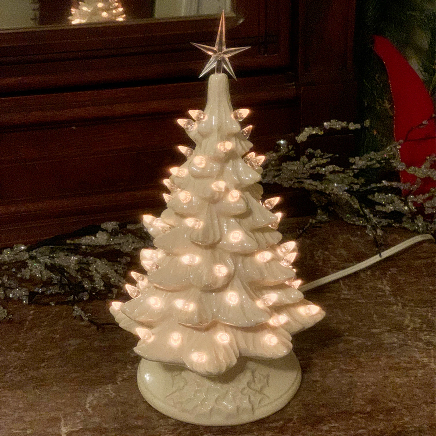 White Ceramic Lighted Christmas Tree 12" 1 White Ceramic Lighted Christmas Tree 12"