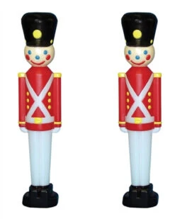 Set Of 2 Toy Soldier With Black Hat Plastic Blow Mold Decorations
