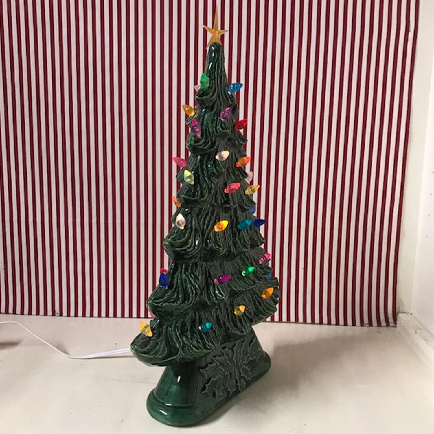 Large Flat Ceramic Lighted Window Or Mantel Christmas Tree 19" 3 Large Flat Ceramic Lighted Window Or Mantel Christmas Tree 19" - Image 3