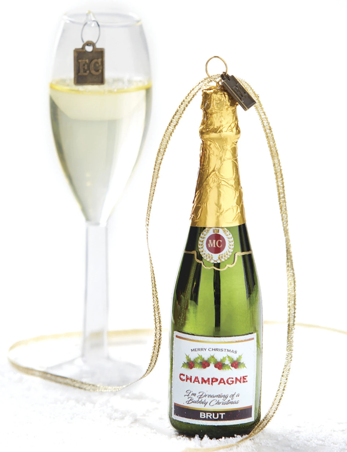 Raz 5" Eric Cortina Merry Christmas Champagne Bottle Glass Ornament 4053159 1 Raz 5" Eric Cortina Merry Christmas Champagne Bottle Glass Ornament 4053159