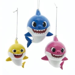Kurt Adler Set Of 3 Baby Shark Christmas Ornament Set BK1201