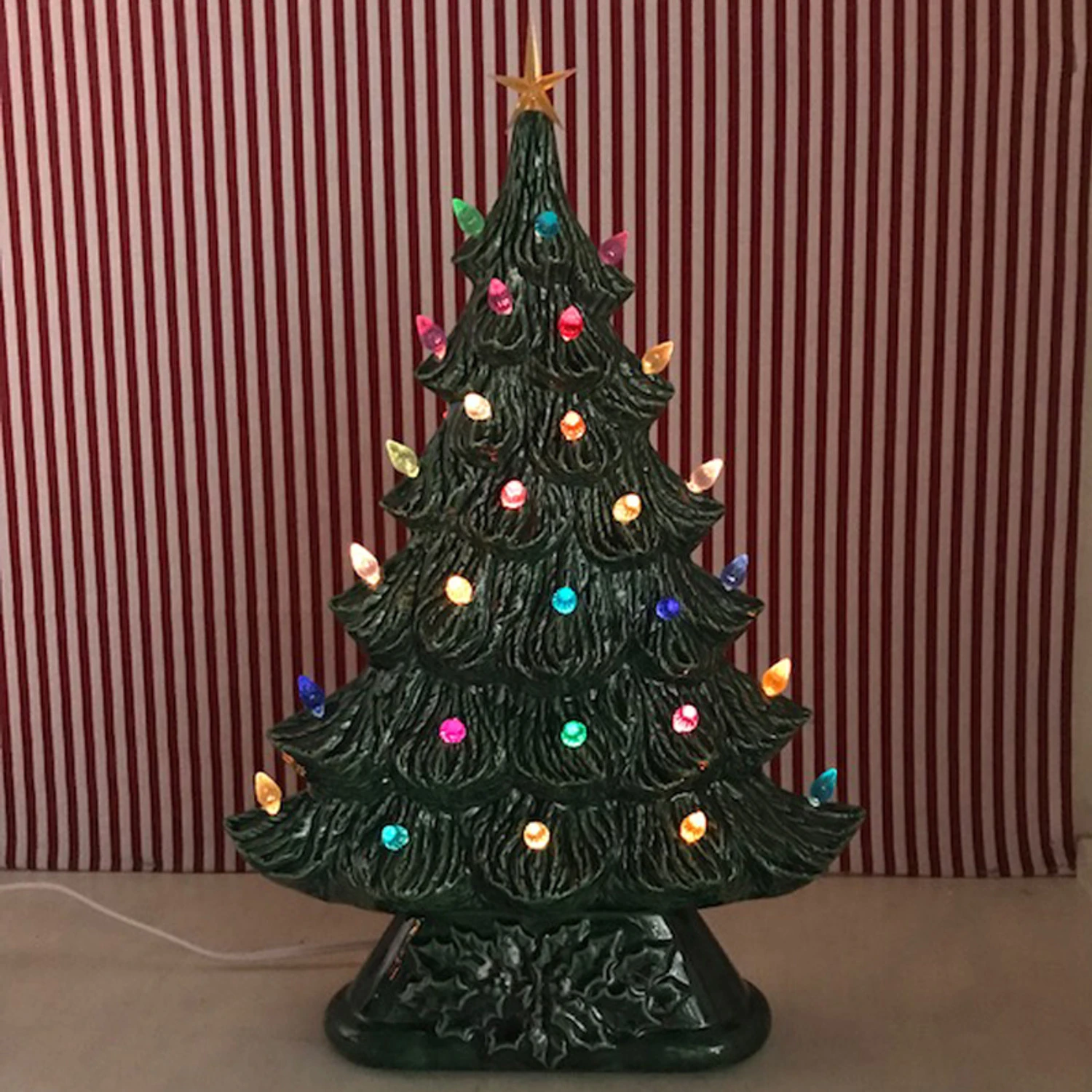 Large Flat Ceramic Lighted Window Or Mantel Christmas Tree 19" 4 Large Flat Ceramic Lighted Window Or Mantel Christmas Tree 19" - Image 4