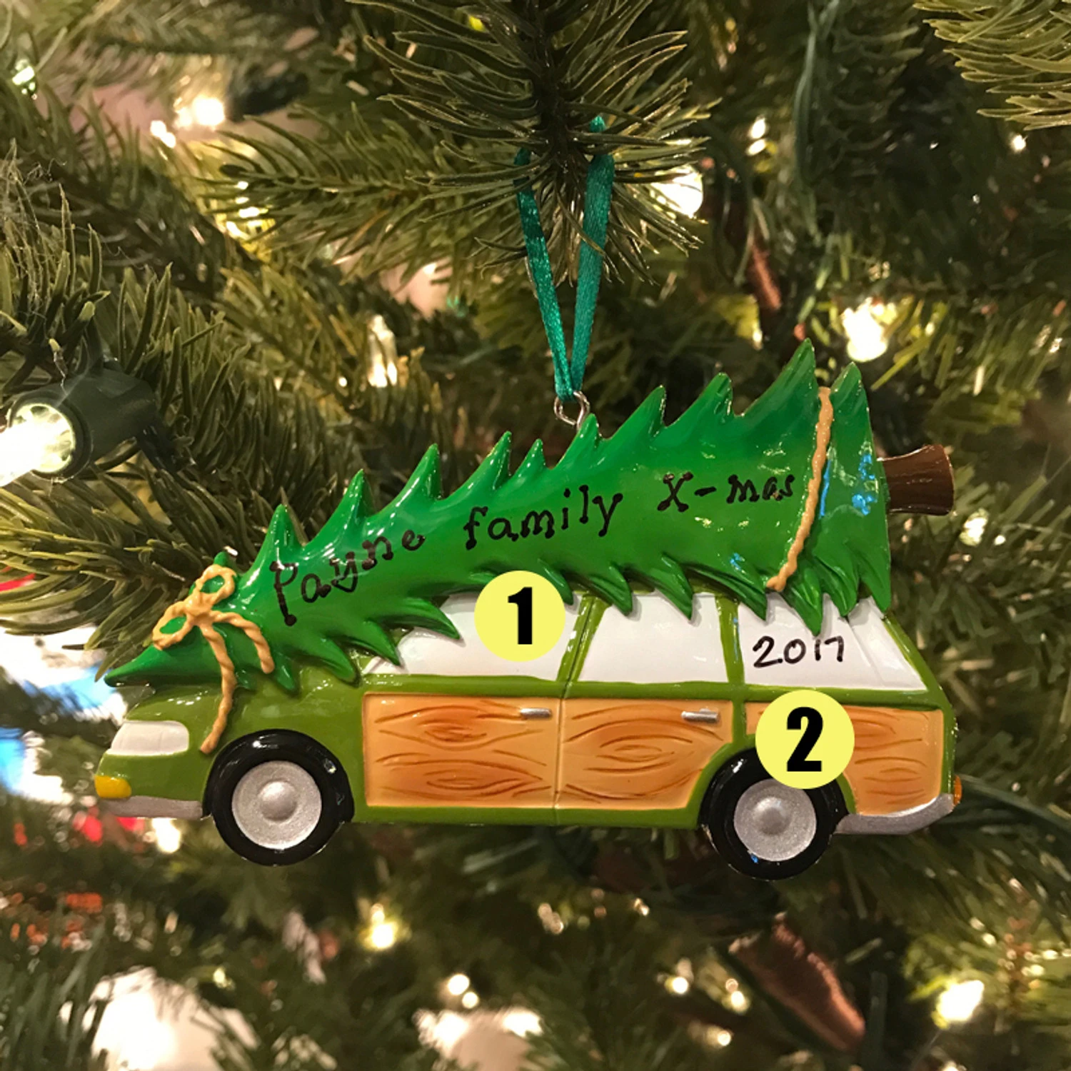 Family Station Wagon With Tree Personalized Christmas Ornament OR1565 1 Family Station Wagon With Tree Personalized Christmas Ornament OR1565