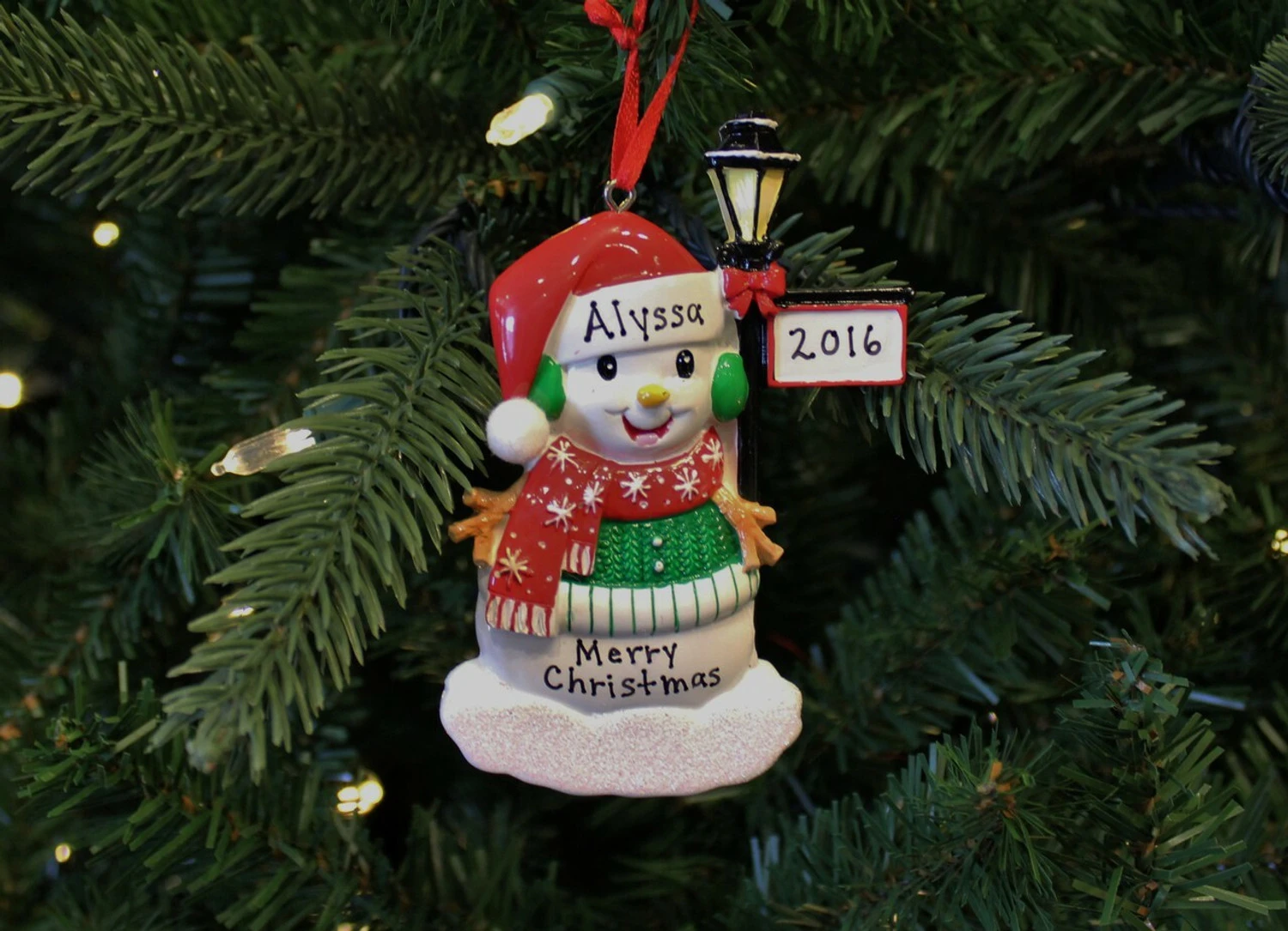 Snowman Standing By A Light Post Personalized Christmas Ornament 2 Snowman Standing By A Light Post Personalized Christmas Ornament - Image 2