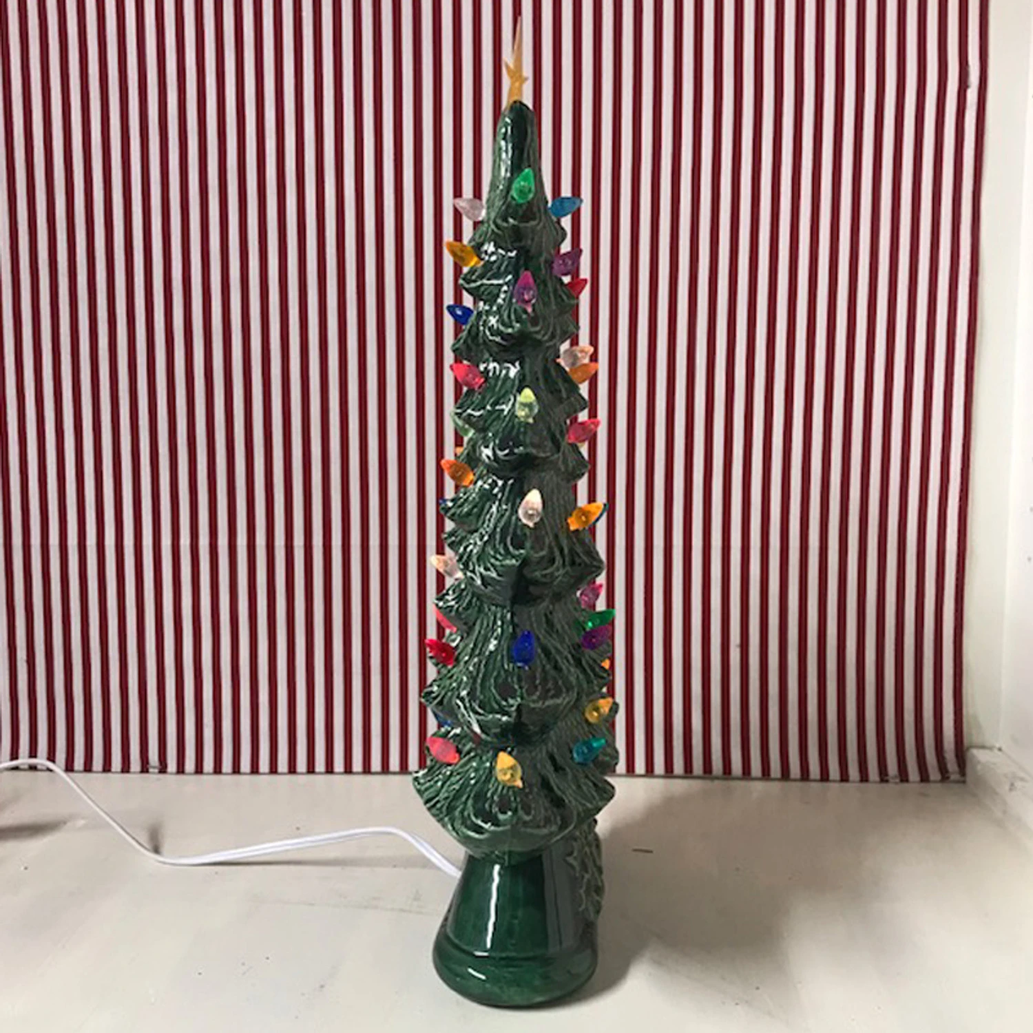 Large Flat Ceramic Lighted Window Or Mantel Christmas Tree 19" 2 Large Flat Ceramic Lighted Window Or Mantel Christmas Tree 19" - Image 2