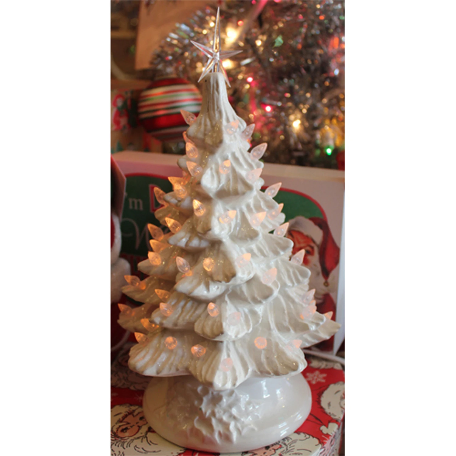 White Ceramic Lighted Christmas Tree 12" 3 White Ceramic Lighted Christmas Tree 12" - Image 3