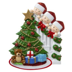 Family Of 3 Around The Christmas Tree Personalized Ornament OR1789-3 -Christmas Decorations Shop apikk3emn 14951.1646091875