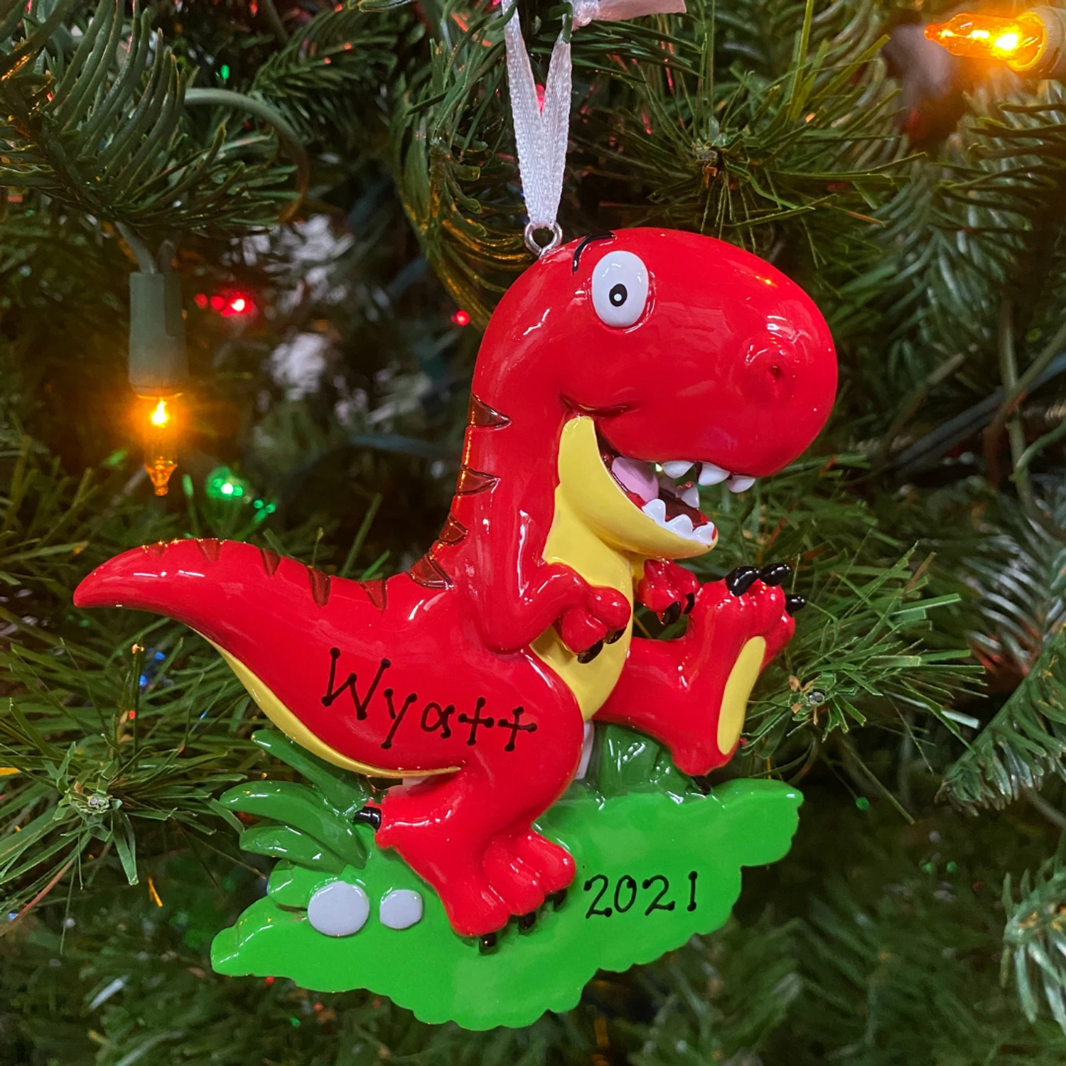 Red T-Rex Dinosaur Personalized Christmas Ornament OR816-A 2 Red T-Rex Dinosaur Personalized Christmas Ornament OR816-A - Image 2