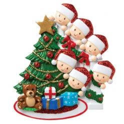 Family Of 6 Around The Christmas Tree Personalized Ornament OR1789-6 -Christmas Decorations Shop apilwdigy 69567.1646091908