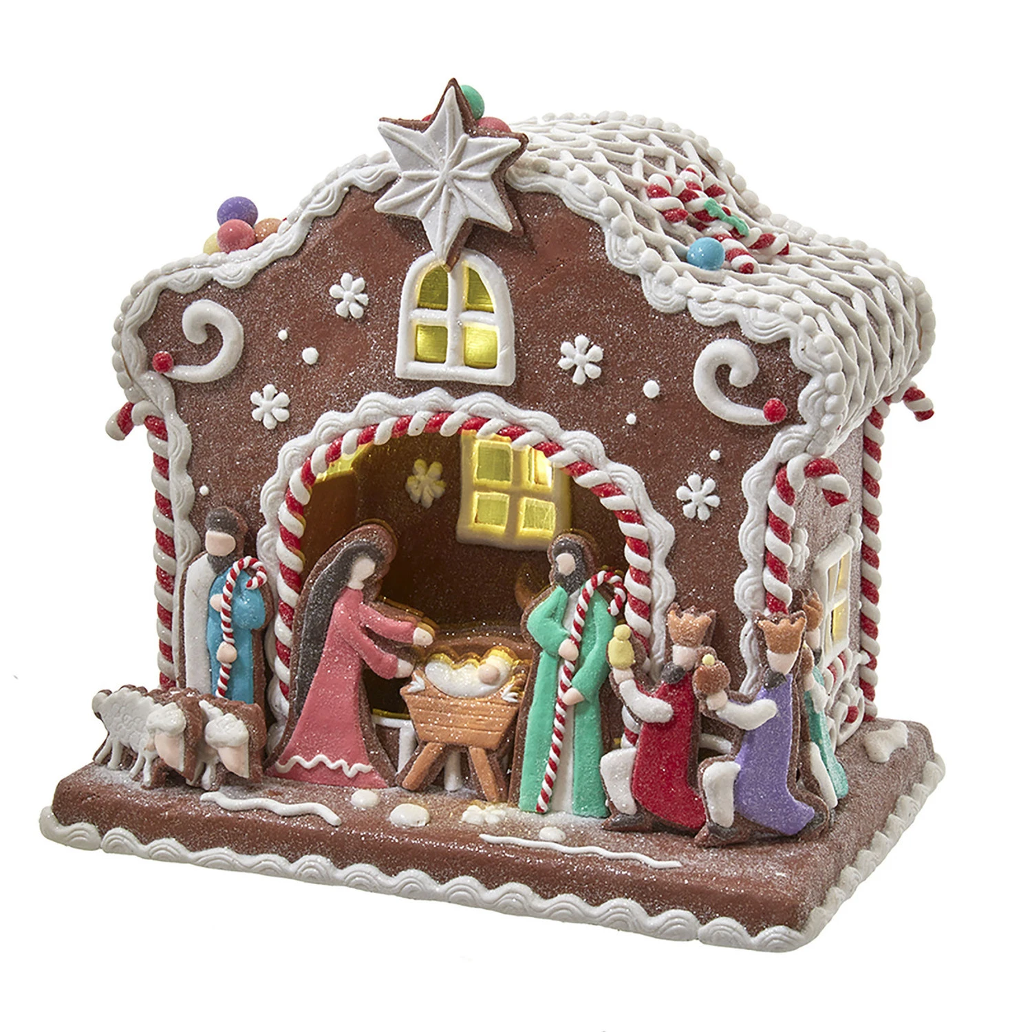 Kurt Adler 12.5" Battery Operated LED Light Up Nativity Gingerbread House Christmas Figure N1036 1 Kurt Adler 12.5" Battery Operated LED Light Up Nativity Gingerbread House Christmas Figure N1036