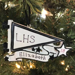 Glittered Black Sports Pennant Personalized Christmas Ornament OR1558-BK