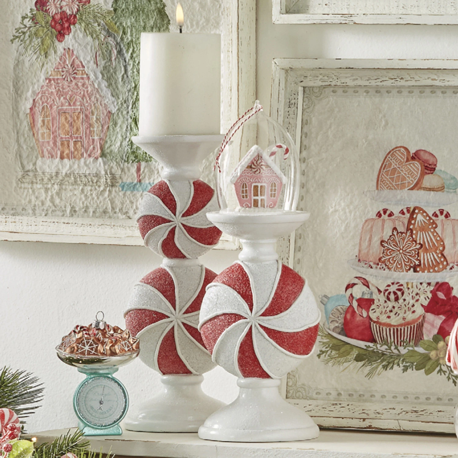 Raz Peppermint Candy Christmas Candle Holder 4111132 1 Raz Peppermint Candy Christmas Candle Holder 4111132