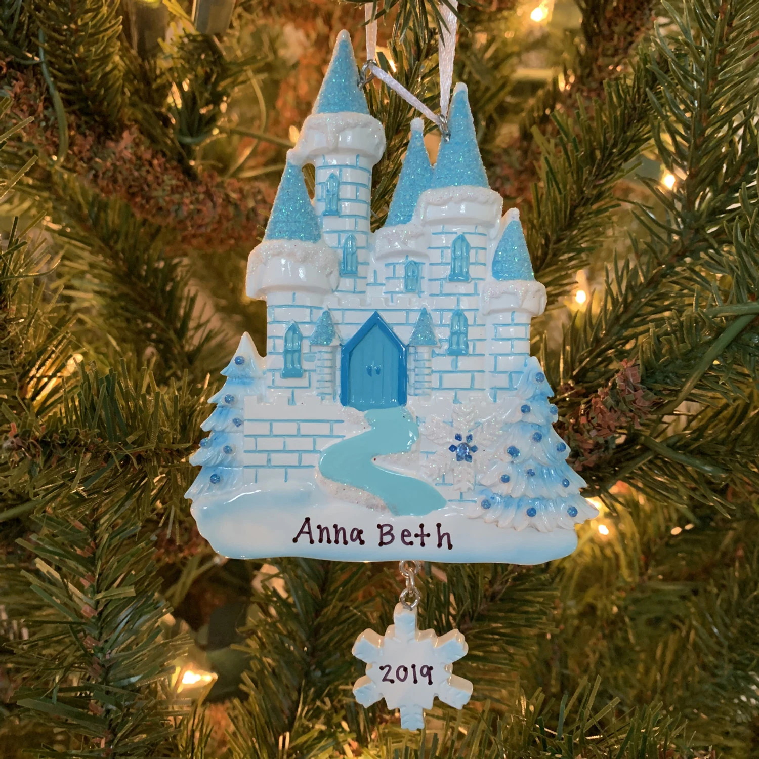 Blue And White Ice Castle Personalized Christmas Ornament OR1462 2 Blue And White Ice Castle Personalized Christmas Ornament OR1462 - Image 2