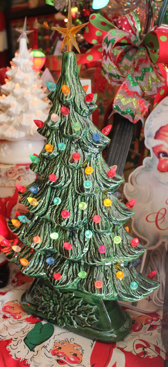 Large Flat Ceramic Lighted Window Or Mantel Christmas Tree 19" 5 Large Flat Ceramic Lighted Window Or Mantel Christmas Tree 19" - Image 5