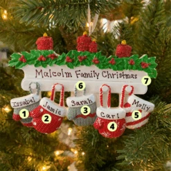 Family Personalized Christmas Ornament With 5 Mittens