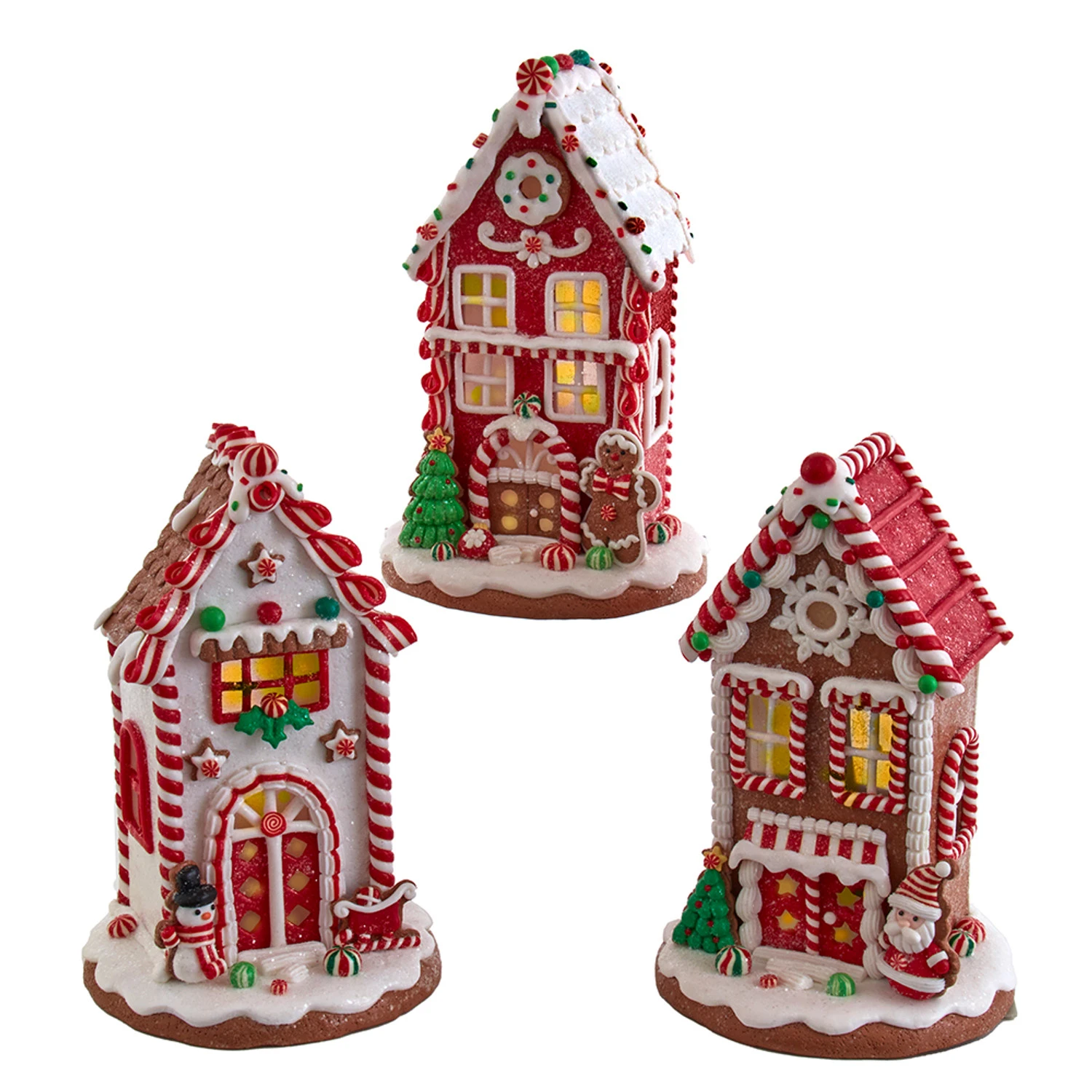 Kurt Adler 8.5" Battery Operated Lighted Red And White Gingerbread Houses GBJ0037 1 Kurt Adler 8.5" Battery Operated Lighted Red And White Gingerbread Houses GBJ0037