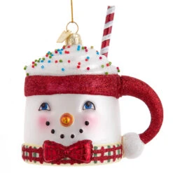 Kurt Adler 4.5" Noble Gems Snowman Mug Glass Christmas Ornament NBX0096